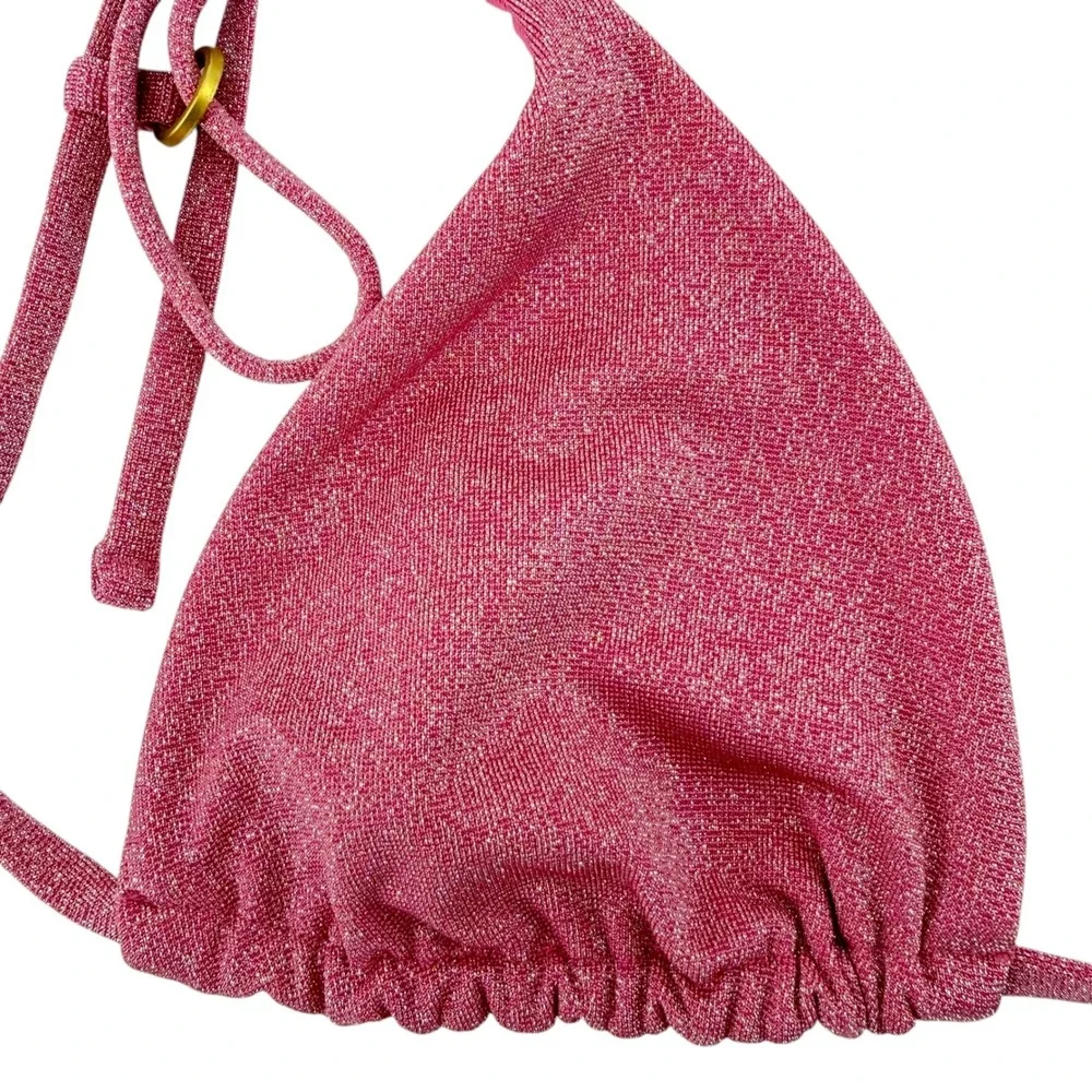 L*Space Brittany Top Metallic Berry Pink Triangle Bikini Top Swim Small‎ NEW
